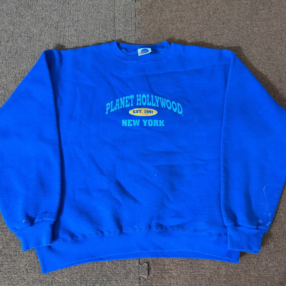 Vintage Planet‎ Hollywood New York Sweatshirt Blue Crewneck Est 1991 XL B- vtg